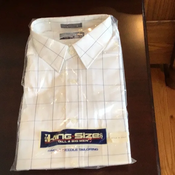 New King Size Blue/White Plaid Short Sleeve Button Down Dress Shirt New  Size 18